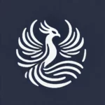 DALL·E 2024-10-13 16.55.29 – A minimalist logo featuring a stylized phoenix symbolizing antifragility, similar to the provided design, but in white on a navy blue background. The