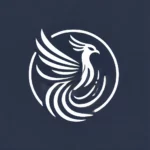 DALL·E 2024-10-13 17.03.50 – A minimalist and elegant logo featuring a stylized phoenix symbolizing antifragility, with a white design on a background color #000080 (navy blue). T