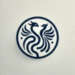 DALL·E 2024-11-03 13.40.26 – A minimalist and elegant logo featuring a stylized hydra and phoenix within a circular frame, in navy blue on a white background. The hydra is represe